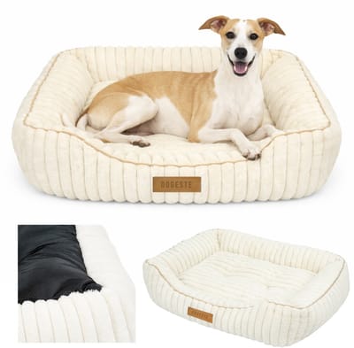 Dogeste Calmi - Hondenmand XL 85x65 cm anti stress zacht hondenbed van ribfluweel crème