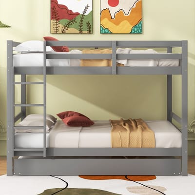 140x200 cm stapelbed - kinderbed - met uitschuifbaar bed - hoge reling - grijs - zonder matras