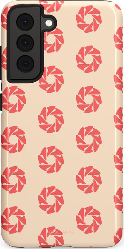 Casetastic hoesje geschikt voor Samsung Galaxy S21 FE 5G - Dubbellaagse bescherming - Peach Bloem Cirkels - Fashion Case - Crème Koraal Perzik