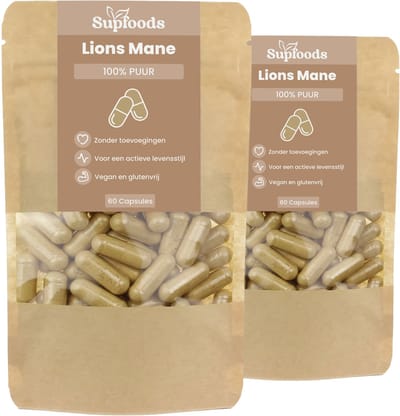 Lions Mane Capsules 100% Puur - 120 Capsules - 450 mg per Capsule - Gemaakt van Puur Lion's Mane Paddenstoelen (Pruikzwam) - Lions Mane is Vegan en Vrij van Toevoegingen