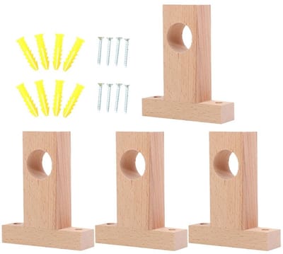 Dailygoods- Gordijnroede Houder Hout - 4 Stuks - Gordijnroedehouder - Gordijnhaakjes - Stabiele Bevestiging - 30 mm Diameter - Gordijnhaak