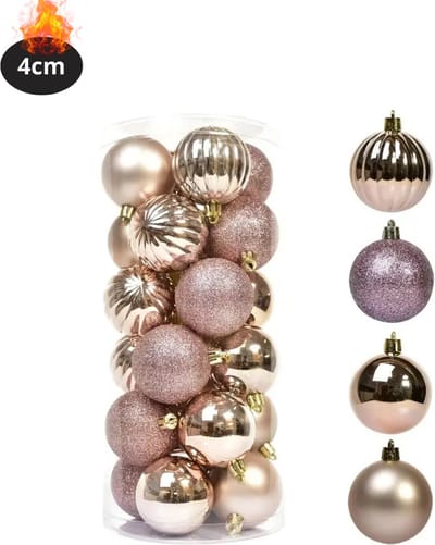 Livano Kerstballen - Kerstversiering - Plastic - Champagne - 4 cm - 24 stuks