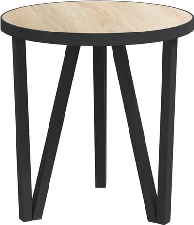 Ronde Salontafel met Eiken Houtlook en Metalen Frame in Industriële Stijl