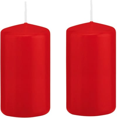 Trend Candles Cilinderkaars/stompkaars - 2x - rood - 6 x 12 cm - 40 branduren - met brandvertragende folie