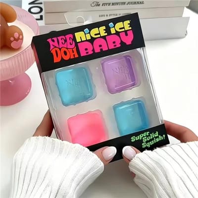 Needoh Leuke IJsklontje Fidget Speeltjes Langzame Terugslag Squishy Speeltjes Stressverlichter Mini 4-Pack Set Angst Focus Sensorische Kubus Cadeaus Nieuw blue