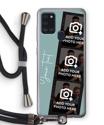 Gepersonaliseerd - Case Company® - Hoesje met koord geschikt voor Samsung Galaxy A21s hoesje met Koord - Filmrol N°1 - Telefoonhoesje met Zwart Koord - Bescherming aan alle Kanten en Over de Schermrand