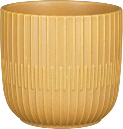 Mica Decorations - Plantenpot/bloempot - keramiek - mat okergeel - stripes patroon - D14 x H13 cm