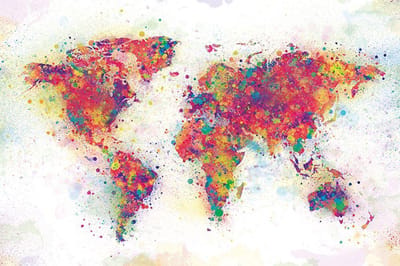 Wereld kaart poster - kleurrijk - splash - werelddelen - 61x91.5cm.
