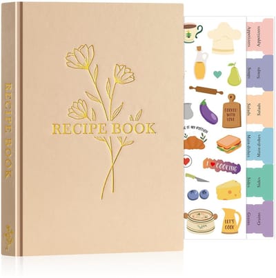 Dailygoods- Receptenboek Waterdicht - Kookboek A5 Formaat - Leren Omslag - 70 Recepten - Inclusief Stickers - Handige Keukentips - Kookdagboek