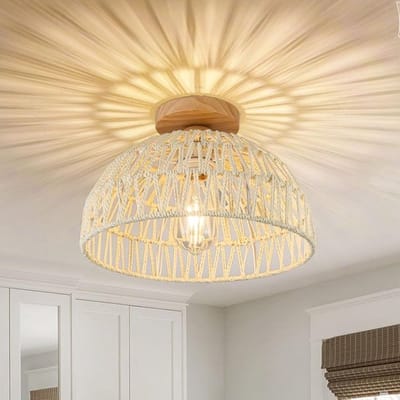 Plafondlamp – Ø30 cm - Rotan plafondlamp – E27 – Wit – Voor woonkamer, slaapkamer & kinderkamer