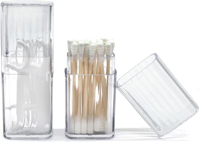 Draagbare Katoenen Wattenstaafjeshouder - 2 Stuks Transparante Organizer met Deksel voor Reis en Cosmetica