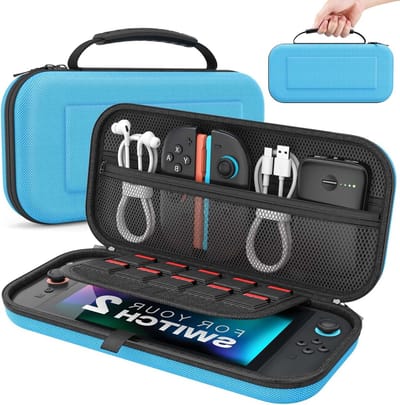 Draagtas voor Nintendo Switch 2 - Beschermende Hard Shell Reisopbergtas met Pockets voor 10 Cartridges en Accessoires, Blauw