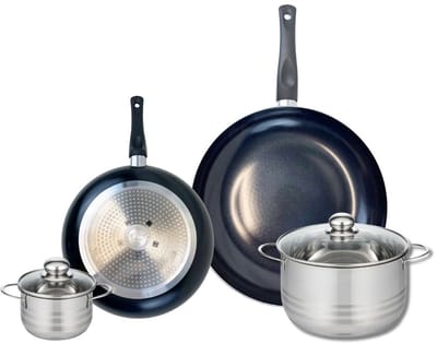 Set van 2 Koekenpannen 24 en 32 cm en 2 kookpotten 12 en 20 cm Elo Prima Glanzend