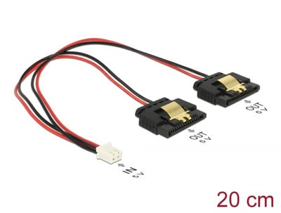 Delock Cable Power 2 pin female > 2 x SATA 15 pin receptacle (5 V) metal 20 cm