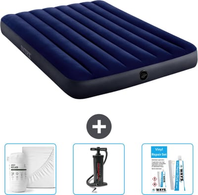 Intex Luchtbed - Twijfelaar - 137 x 191 x 25 cm - Blauw - Inclusief Hoeslaken - Pomp en Reparatieset