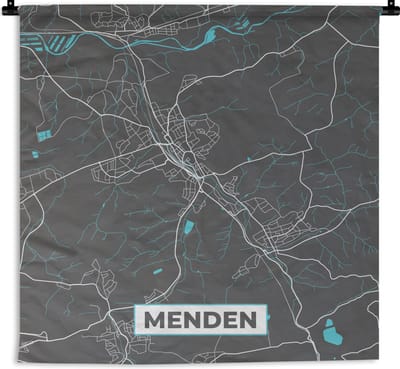 Wandkleed - Wanddoek - Kaart – Plattegrond – Stadskaart – Menden – Duitsland – Blauw - 180x180 cm - Wandtapijt