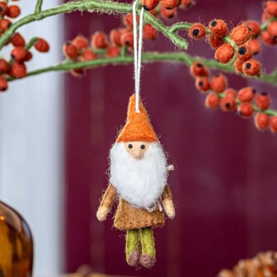 Wolvilt Hanger Kabouter Indian Summer - Bruin - Faitrade Homedeco - 15x6cm