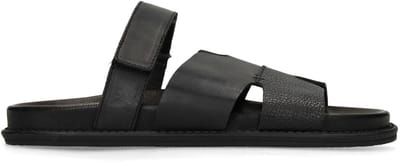 Manfield - Heren - Zwarte leren slippers - Maat 40