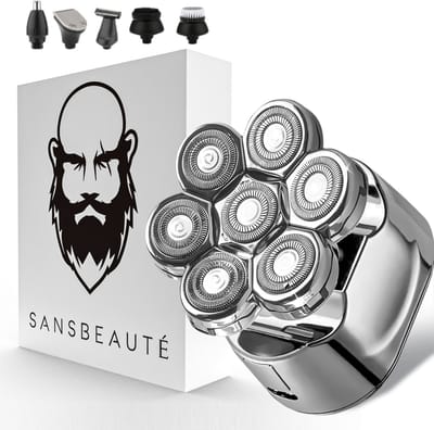 6-in-1 Scheerapparaat Mannen – Trimmer - Sansbeauté® Skull Sharp V1 | 7 Head - Nat & Droog - Electric Face Head & Hair Shaver – Hoofd Kaal Scheren - Opzetstukken - Elektrisch