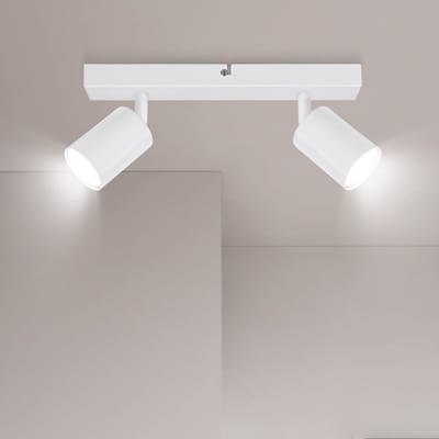 TOVBMUP Plafondspots 2 Flammig - GU10 Deckenstrahler - Verstelbare LED Spot - Geschikt voor Keuken, Woonkamer, Slaapkamer - ABS Behuizing - 1 Stuk - 30x5x2,6cm - 220V - Max 6W LED of 50W Halogeen - Met Wandknopschakelaar