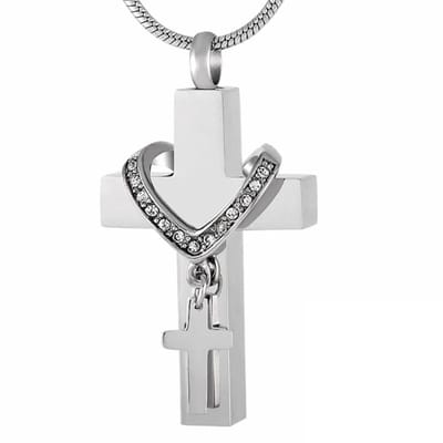 Aramat Jewels | Gedenkhangers | Stalen Kruis Ashanger - Symbolische Herinnering | kruis met kruisje-3.4x2.1cm | |20mm | Staal | Volwassenen | Verkleurd niet
