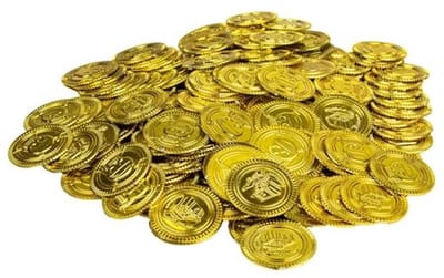 Gouden munten - Speelgeld - Themafeest versieren - Kunststof materiaal - 144 stuks - Goud