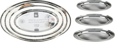 Excellent Houseware serveerschalen/dienbladen 3x stuks - plat/ovaal - zilver/rvs - D34/40/45 cm - voedsel serveren trays