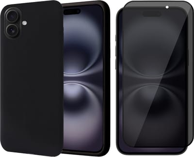 Hoesje geschikt voor iPhone 16 - Privacy Screenprotector Volledig Dekkend Glas - Matte Case Zwart met Fluweelzachte Binnenzijde