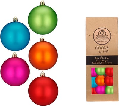 Inge Christmas Mini kerstballen - 32x stuks - gekleurd - kunststof - 3 cm - kerstversiering