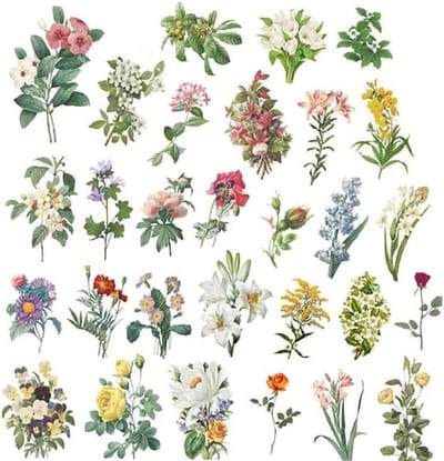 60x Washi stickers - Bloemen - Flowers - Vintage - Bullet journal - Scrapbooking - Laptopstickers - Decoratie - Washi tape stickers - Planner - Journaling - Knutselen - DIY - Jonyx