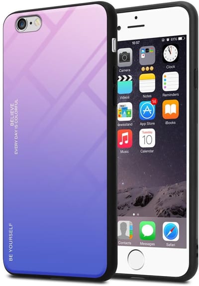 Cadorabo Hoesje geschikt voor Apple iPhone 6 / 6S in ROZE - BLAUW - Tweekleurige beschermhoes van TPU-silicone Case Cover en achterzijde van gehard glas
