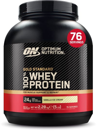 Optimum Nutrition Gold Standard 100% Whey Protein – Vanilla Ice Cream – Proteine Poeder – Eiwitshake – 2280 gram (76 shakes)