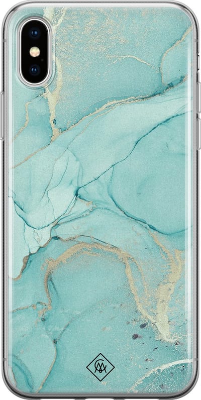 Casimoda® hoesje - Geschikt voor iPhone Xs - Marmer mint groen - Siliconen/TPU telefoonhoesje - Backcover - Marmer - Bruin/beige