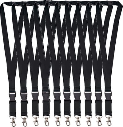 10x Lanyard - Keycord Sleutelhanger - Met Veiligheidssluiting - 25 mm breed - Zwart - Goede kwaliteit