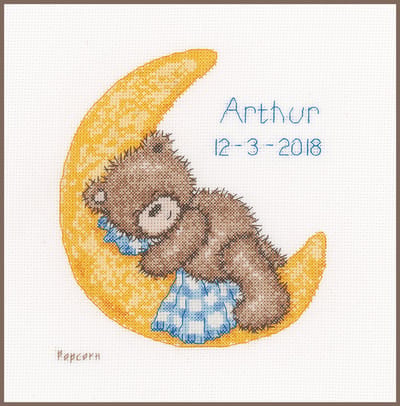 Vervaco - Telpakket kit - Geboorte - Popcorn sleeping on moon - PN-0166518 - Borduren - Borduurpakket - Borduurpakket geboorte - Borduurpakket volwassenen