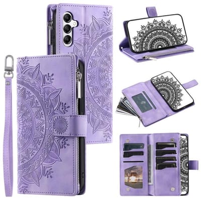 Telefoonhoesje geschikt voor Samsung Galaxy A57 5G - Portemonnee met rits - book-case hoesje - ruimte voor 8 pasjes - mandala paars