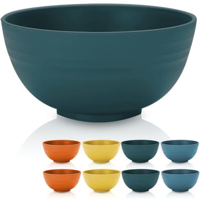 760 ml Pastakommen 8-Stukken, Plastic Kommen, Onbreekbare en Herbruikbare Lichte Gewicht Bowl Voor Rijst Noodle Soep Snack Salade Fruit BPA Vrije Vaatwasser Veilig (Donkergroen)