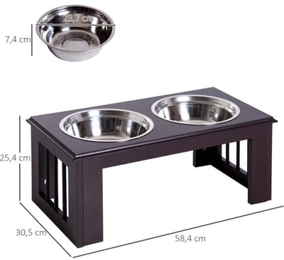 MEUNIQ verhoogde dubbele hondenvoerbak 58,4 x 30,5 x 25,4 cm met 2 roestvrijstalen kommen, antislip voerstation voor water en voer, grijs