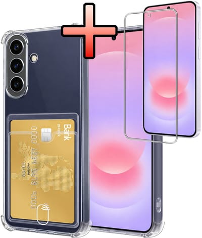 Hoesje - Geschikt voor Samsung Galaxy A37 - Met Screenprotector - En Pashouder - En Kaarthouder - Telefoon Hoes Shockproof - Siliconen Case - Back Cover - Shock Proof - Pasjes Houder - Transparant