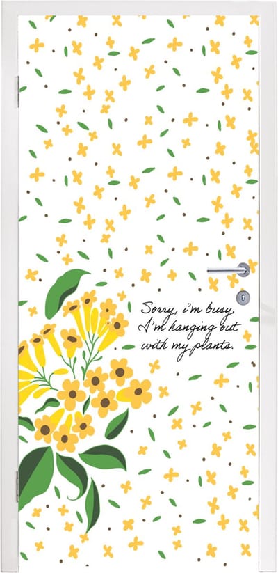 Deursticker Spreuken - Sorry I'm busy I'm hanging out with my plants - Quotes - 95x235 cm - Deurposter