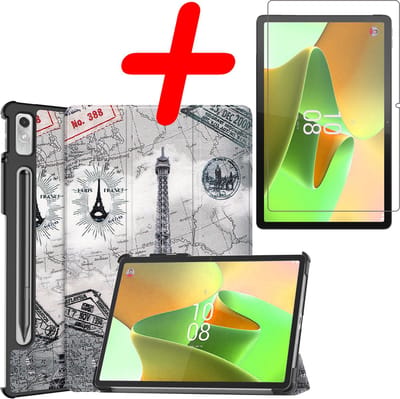 Hoesje Geschikt voor Lenovo Tab P11 Pro - Met Screenprotector - Trifold Bookcase - Hard Cover Case - Met Uitsparing Geschikt voor Lenovo Pen - Hardcover Book - Tablet Hoes - Eiffeltoren