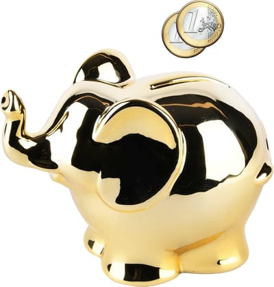 Dekoratief | Spaarpot olifant staand, shiny goud, keramiek, 13x8x10cm | A225372