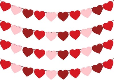 Vilt Hart Banner - 4 Stuks - Rood en Roze Hartjes - Perfect voor Valentijnsdag Decoratie - ShopVlot