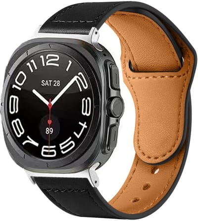 Leren bandje - geschikt voor Samsung Galaxy Watch 7 (40 & 44mm) / Watch 6 (Classic) / Watch 5 (Pro) / Watch 4 (Classic) / Watch FE - band van leer met druksluiting - zwart
