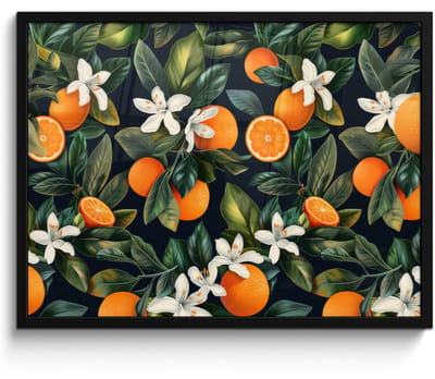 Poster in lijst - Fotolijst 70x50 cm - Posters - Sinaasappels - Bloesems - Bladeren - Tropisch - Posterlijst zwart - Decoratie - Wanddecoratie woonkamer - Muurdecoratie slaapkamer