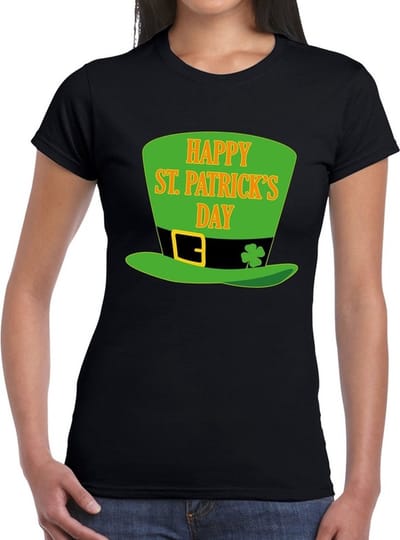 Happy St. Patricksday t-shirt zwart dames - St Patrick's day kleding S