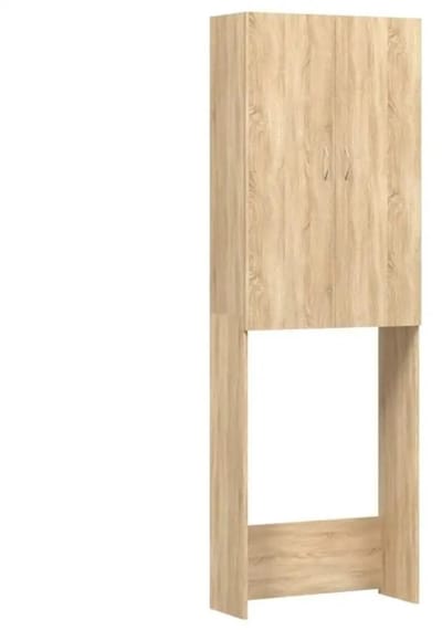 Noventra - Wasmachinekast - Wasmachine Ombouw - Opbergkast - 2 Deuren - 3 Opbergvakken - Houtlook - 64 x 25,5 x 190 cm