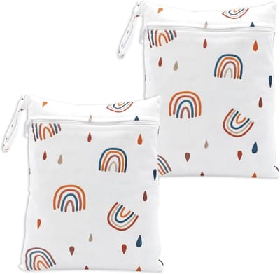 2 stuks wetbag luiertassen, wasbaar, herbruikbaar, babytas, wasbaar, zak met ritssluiting voor luiers, babyzak voor reizen, strand, zwembad, gym, Regenboog, Klassiek