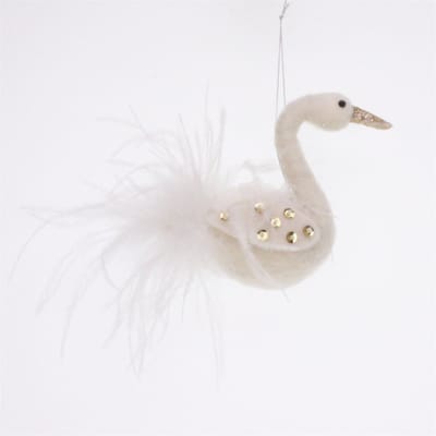 Zwaan wit glitter snavel vilt 14x5x12cm