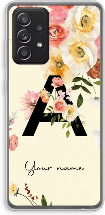 Gepersonaliseerd - Case Company® - Hoesje geschikt voor Samsung Galaxy A52 hoesje - Flirty Flowers Monogram - Soft Cover Telefoonhoesje - Bescherming aan alle Kanten en Schermrand